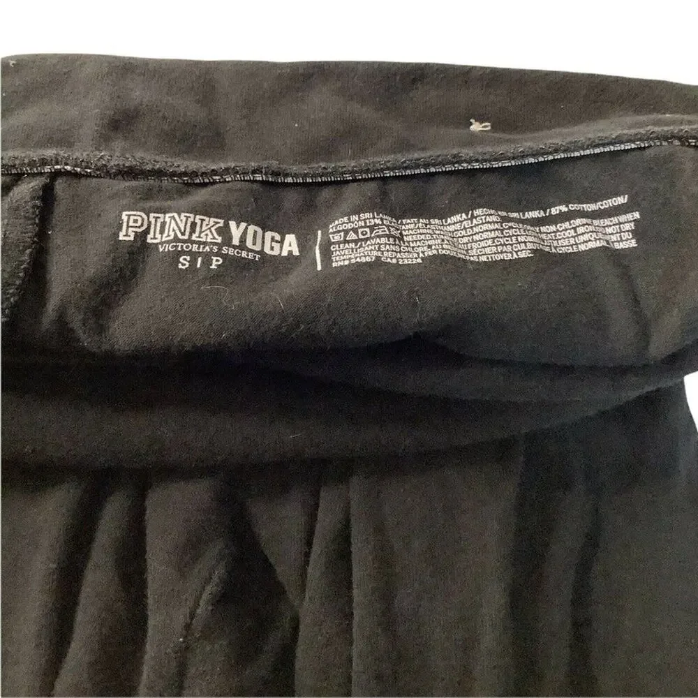 Victoria’s Secret PINK Rhinestone Foldover Yoga Capri Leggings Black S - Picture 3 of 10
